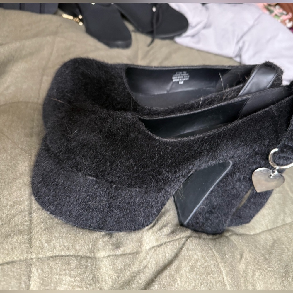 Sugar Thrillz Fuzzy Black Platform Shoes